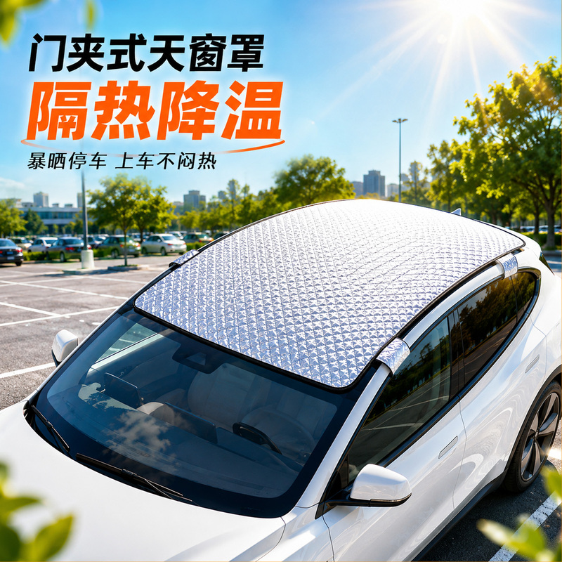 Car Roof Sun Protection and Heat Insulation Sunshade, External Door Clip-On Type, Summer Parking Cooling Panoramic Sunroof Sunshade