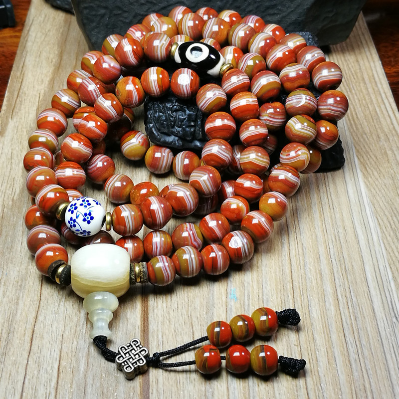 Natural Xuanhua Agate Bracelet for Men and Women, 108 Beads Buddhist Necklace, Loose Beads, Couple's Ethnic Style Sweater Chain