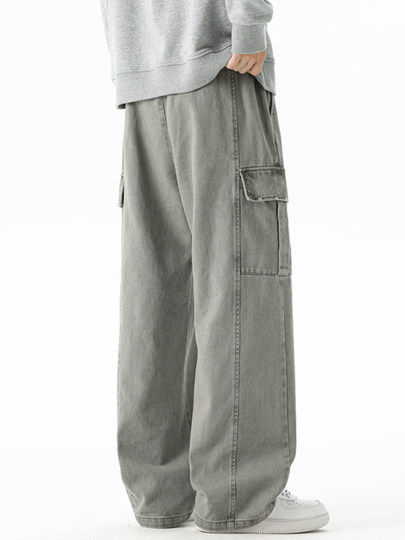Pure cotton overalls men's autumn and winter 2025 new American retro multi-pocket loose wide-leg casual trousers