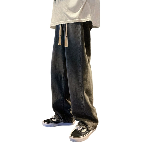 Мужские осенние черные джинсы, штаны для отдыха, свободный прямой крой