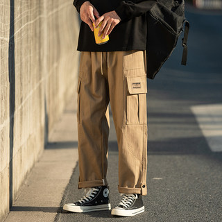 Men's Cargo Pants, New Spring and Autumn Style, American Trendy Brand, High Street, Durable, Wide-Leg, Khaki, Straight-Leg, Casual Long Pants
