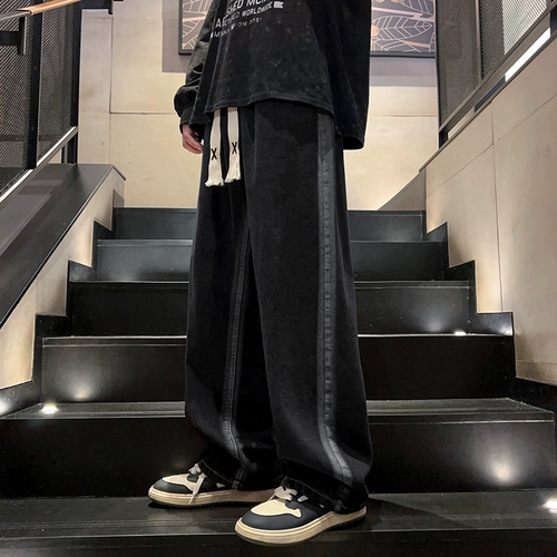 Мужские осенние демисезонные тонкие прямые свободные джинсы, спортивные штаны для отдыха, в американском стиле, свободный крой