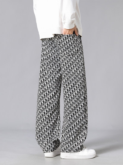 Retro geometric print casual pants for men, autumn and winter 2025 new loose and versatile wide-leg drape long pants