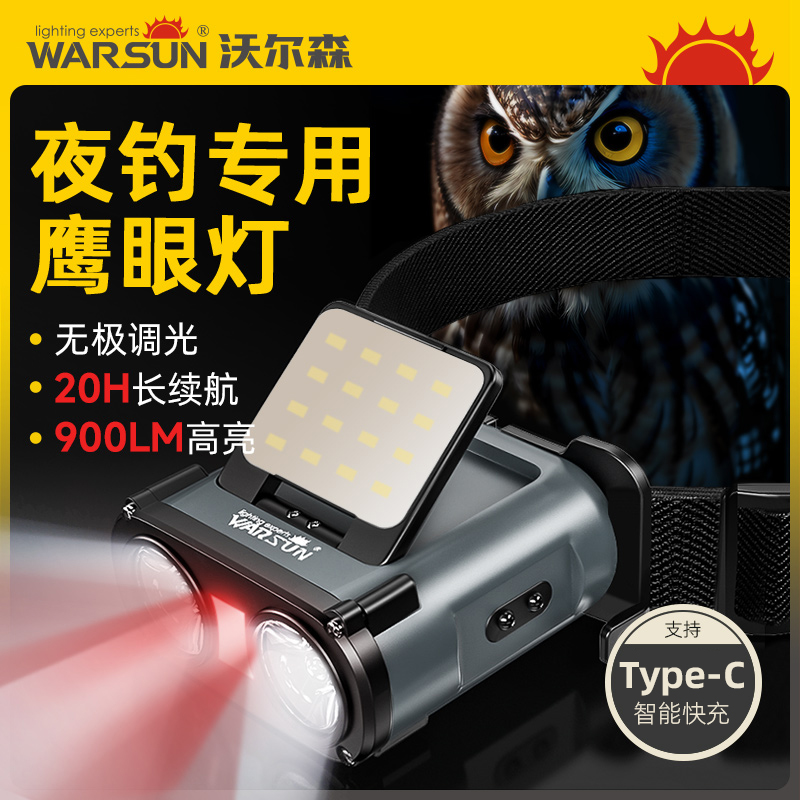 Walson フクロウヘッドランプ 強力ライト 超高輝度 夜釣り 特殊誘導充電 超長寿命 ヘッドマウント 帽子クリップライト