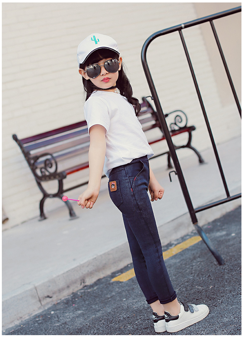 Mùa thu mới 2018 Cô gái Hàn Quốc quần legging trẻ em quần áo thủy triều đại dương denim mặc quần dài chân giản dị quần áo be trai sành điệu