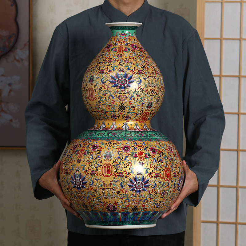 Jingdezhen Ceramic Large Vase, Fortune and Longevity Gourd, Floor-Standing Ornament, Home Living Room Tv Cabinet, Entrance Hall Decoration Jingdezhen Ceramic Large Vase, Fortune and Longevity Gourd, Floor-Standing Ornament, Home Living Room Tv Cabinet, Entrance Hall Decoration