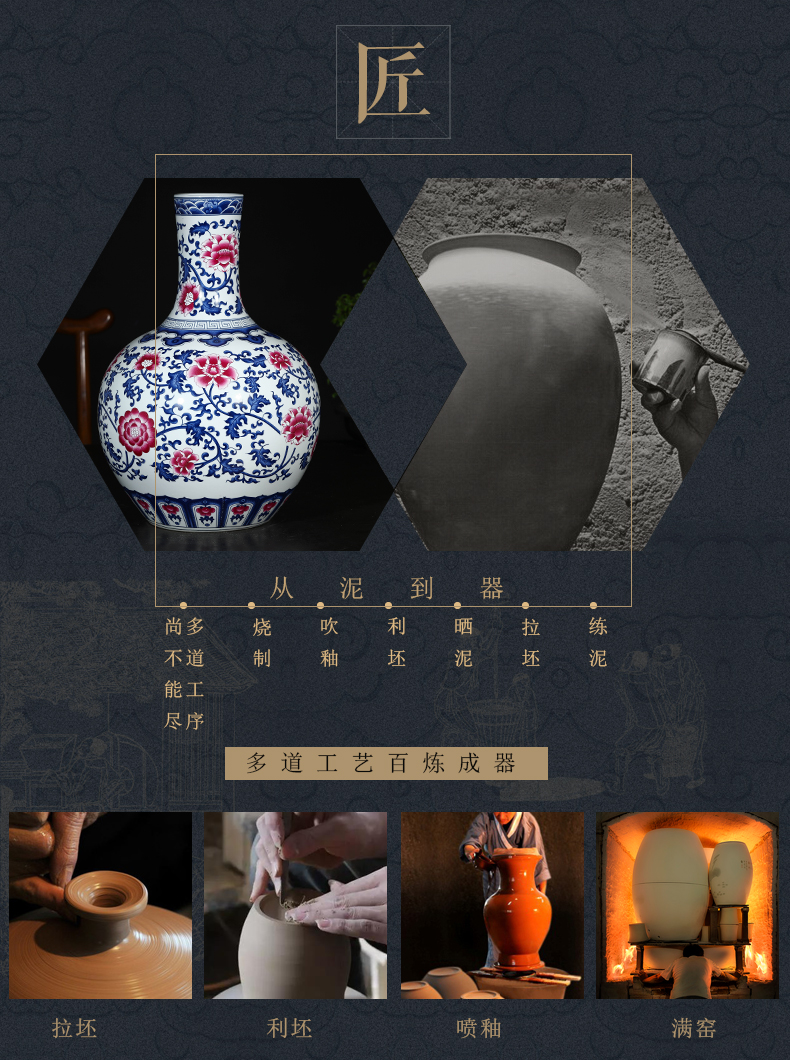 Jingdezhen ceramics of large vases, flower arrangement in modern Chinese style living room decoration vase TV ark, furnishing articles