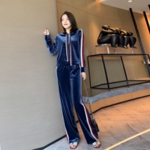 SANDRO SELEN gold velvet yoga suit set womens autumn and winter new loose sweater casual sports two-piece set