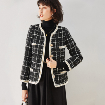 SANDRO SELEN small fragrance jacket female round neck 2021 spring new French woven plaid short top