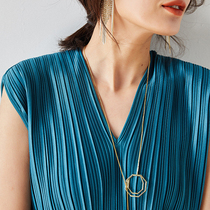 SANDRO SELEN Miyake PLEATED dress 2021 summer straight V-neck thin elegant retro temperament skirt