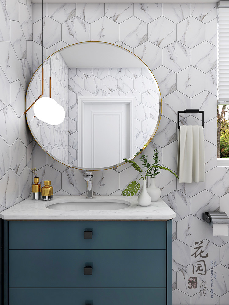 Nordic Hexagonal Brick Marble Veins Jazz White Hexagon Kitchen Makeup Room Non-slip Floor Tiles Balcony Wall Brick Tiles