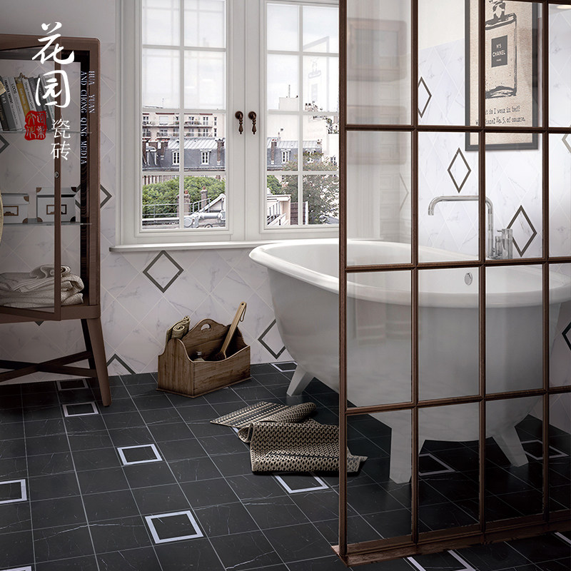 Nordic Black and White Plaid Tile Kitchen Simple Floor Tile Cosmetic Room Anti-slip Tile Balcony Art Small Tile 200