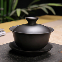  Oulong Yixing Purple sand Black mud Purple mud cover bowl set Kung Fu tea set Teacup Sancai Tea cup Teacup Tea pot Tea set