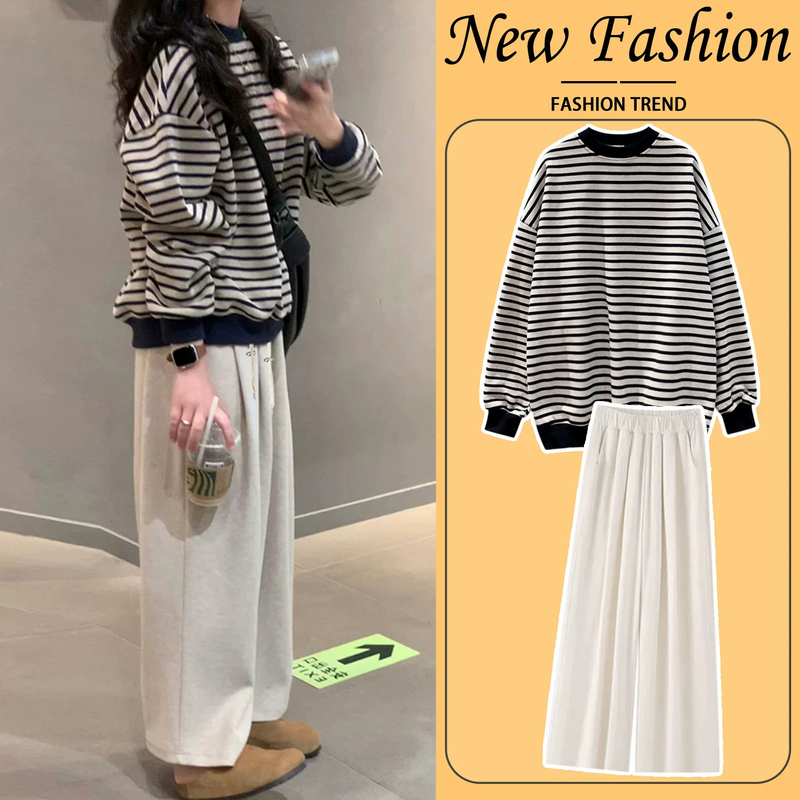 Maternity Outfit Fashion Spring Autumn Winter Outerwear Retro Striped Long-Sleeve Sweatshirt Wide-Leg Pants Two-Piece Set for Pregnancy Maternity Outfit Fashion Spring Autumn Winter Outerwear Retro Striped Long-Sleeve Sweatshirt Wide-Leg Pants Two-Piece Set for Pregnancy