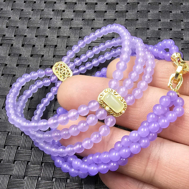 Purple Violet Round Bead Multi-Strand Jade Bracelet, Purple Quartzite Jade Round Bead Bracelet for Women, Jade Bracelet Jewelry