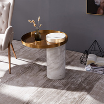 Nordic light luxury creative stainless steel marble cylindrical sofa side few modern simple living room small apartment small coffee table