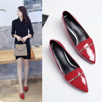 Mid heel single shoes women 2022 spring new leather red pointed toe shoes wedding shoes high heel thick heel leather shoes scoop shoes womens shoes