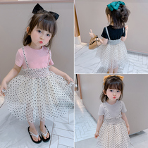 Girls  dresses summer clothes childrens Western princess dresses childrens short-sleeved Korean tutu baby polka dot skirt tide