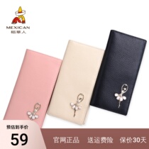 Scarecrow pure cowhide soft leather womens long wallet large capacity wallet temperament small clutch bag mobile phone wallet