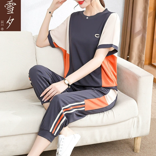 Летняя одежда для матери, спортивный костюм, тонкая толстовка для пожилых людей, футболка, для среднего возраста, короткий рукав, в западном стиле