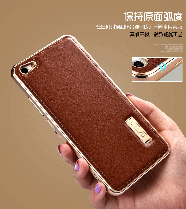 iMatch Luxury Aluminum Metal Bumper Premium Genuine Leather Back Cover Case for vivo X7 Plus & vivo X7