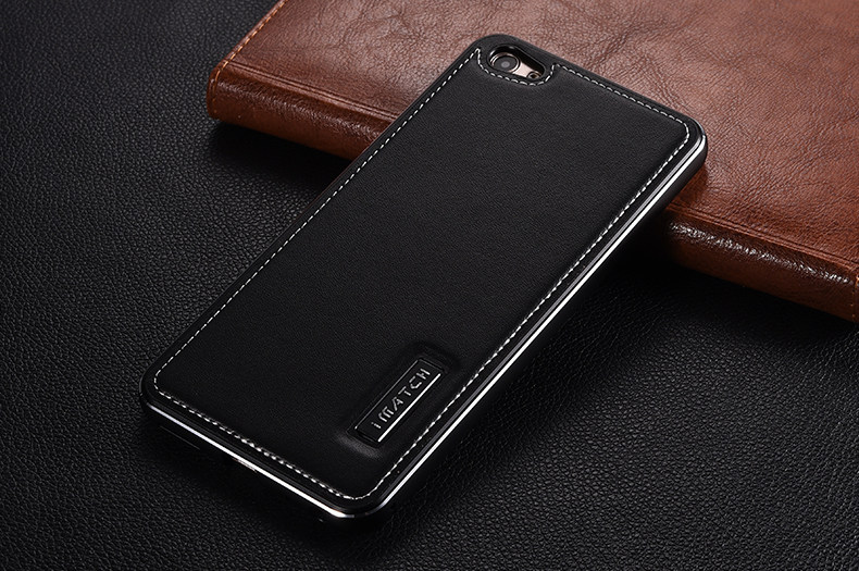 iMatch Luxury Aluminum Metal Bumper Premium Genuine Leather Back Cover Case for vivo X7 Plus & vivo X7