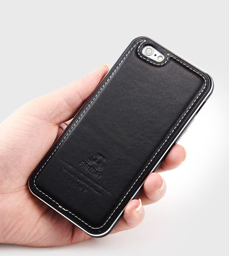 iMatch Luxury Aluminum Metal Bumper Premium Genuine Leather Back Cover Case for Apple iPhone 6S/6 & iPhone 6S Plus/6 Plus