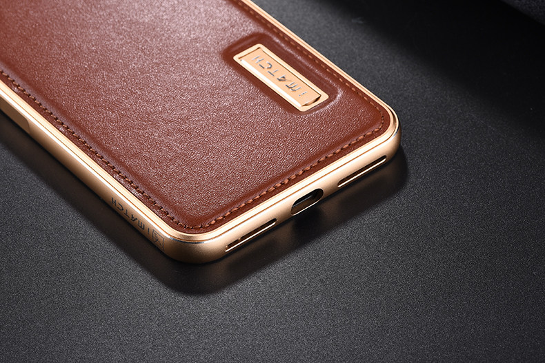 iMatch Luxury Aluminum Metal Bumper Premium Genuine Leather Back Cover Case for Apple iPhone 7 Plus & iPhone 7