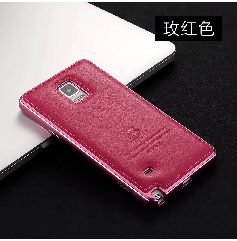 iMatch Luxury Aluminum Metal Bumper Premium Genuine Leather Back Cover Case for Samsung Galaxy Note 4 N9100