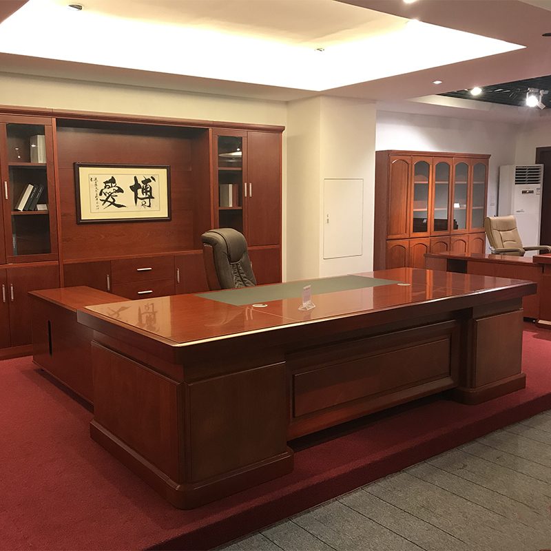 High-end office furniture 2 meters 4 large class boss table president office table and chair bookcase manager table solid wood leather atmosphere