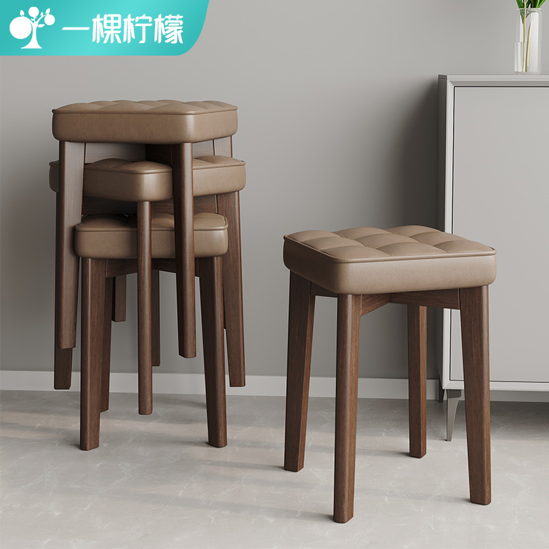 Solid wood soft bag dining chair home stool modern minimalist wood chair living-room bench stackable table stool desk-Taobao