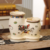 Chopstick Cylinder Ceramic Drain chopsticks Home Double chopstick cylinder chopstick cage European style chopstick case chopstick holder Kitchen Gift with kitchenette