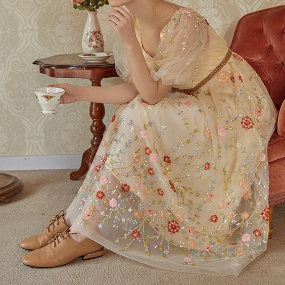 脸儿艺春夏新品宫廷复古连衣裙