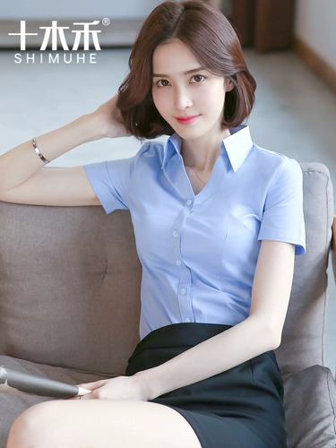 Рубашка, летний тонкий приталенный комбинезон, короткий рукав, V-образный вырез