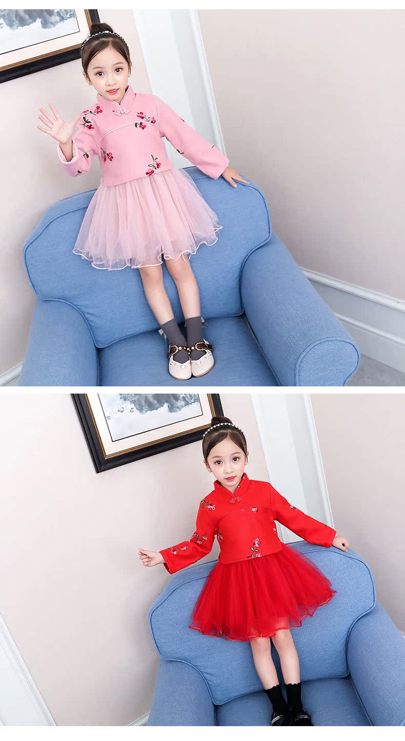 Cô gái mặc quần áo mùa đông Quần áo trẻ em ở giữa váy trẻ em Cô gái cộng với váy nhung công chúa cho bé mùa thu và váy mùa đông vay dam mua he