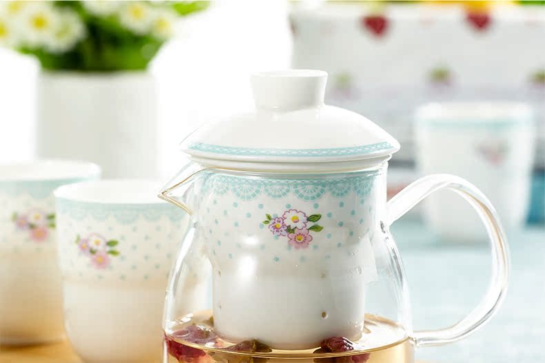 To take the teapot tea sets ipads China youth heat - resistant glass fruit ceramic cups transparent filter of a complete set of tea tray