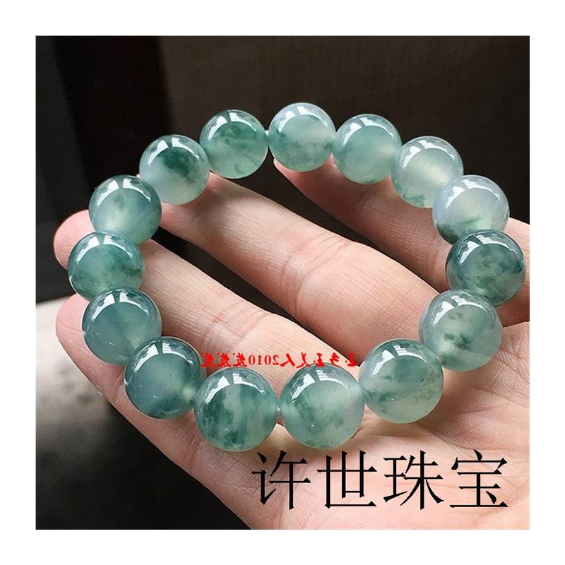 Natural Genuine Jade Bracelet for Men, Ice-Type with Floating Patterns, Women's Style, Old Pit Jade, Processed Ice-Clear Round Bead String with Certificate