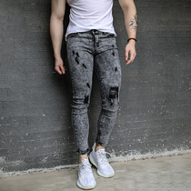 Retro fitness jeans mens summer leisure fitness training running muscle mens stretch feet sports pants