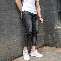 Summer muscle stretch jeans men casual students straight tube thin big fitness muscle running trousers