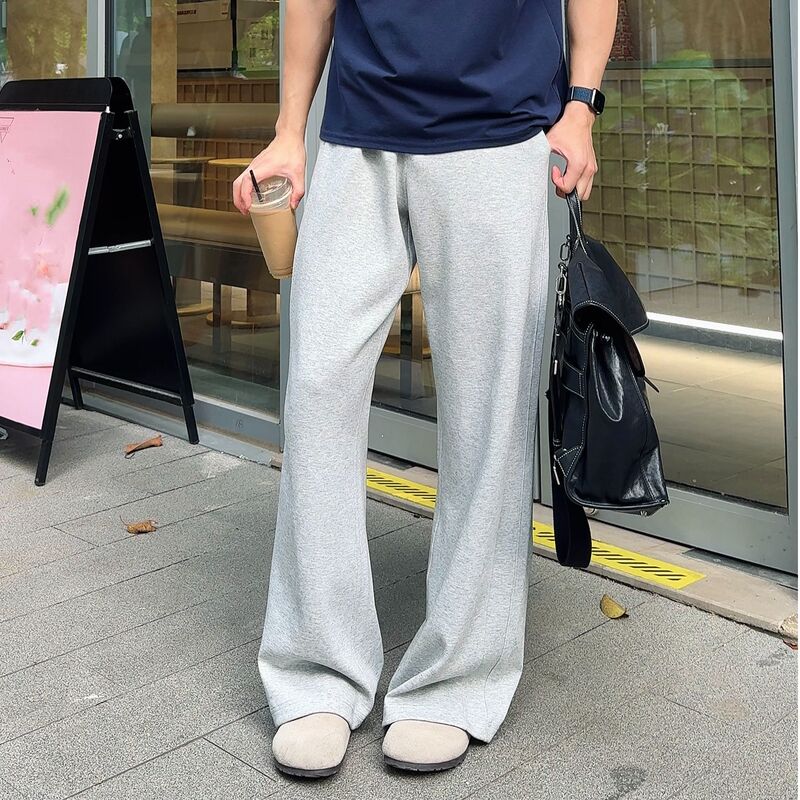 Bst Scimitar Spliced Sweatpants Men's Loose Wide-Leg High Street Pure Color Knitted Versatile Sports Casual Pants Lulu Summer