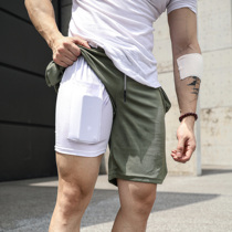 Summer loose sports shorts fake two quick-drying running double-layer elastic tight five-point pants fitness training pants men