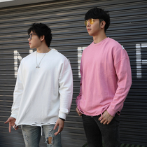 Loose solid color training long sleeve casual basic round neck sports top sweat sucking big sports muscle basketball T-shirt men