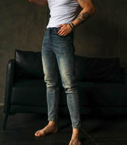 BEESTRONG Original Flag Sports Jeans Men Retro Casual Breakfast Fitness Trousers