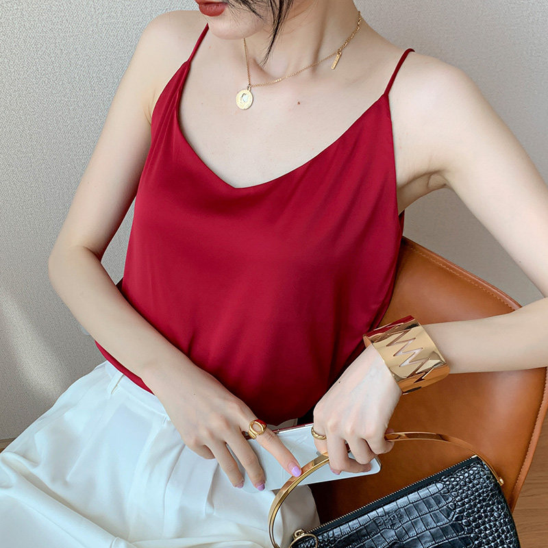 Sexy V Collar Harness Vest Woman Silk Satin Bottom Outside Wearing Beauty Back Sexy 100 Hitch Loose Mulberry Silk Inner Lap