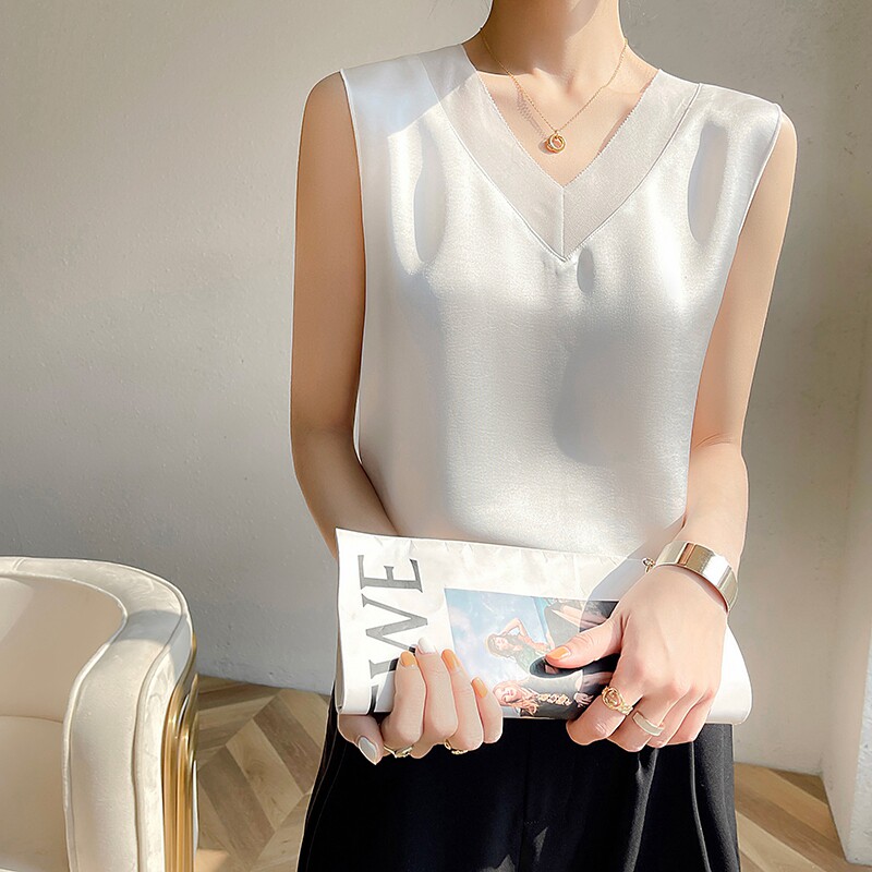 Summer silk camisole women sleeveless white top mulberry silk with suit loose inner and outer wear undershirt