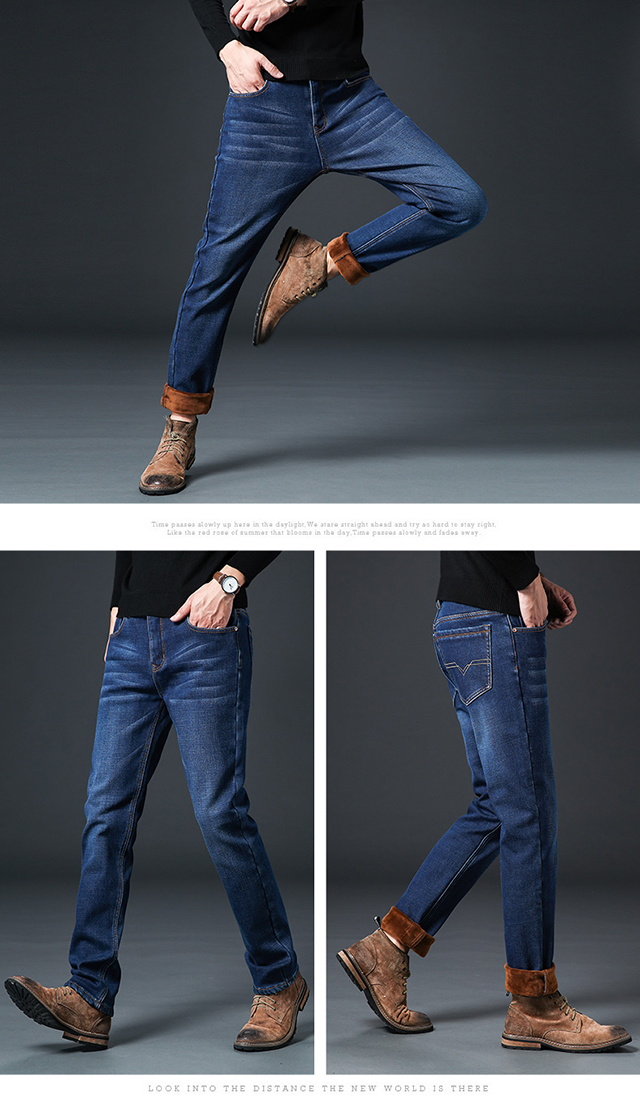 Quần jean nam mùa đông ở Nam Cực cộng với nhung dày cao co giãn thẳng Slim quần denim nam mỏng để giữ ấm quần jean nam đẹp