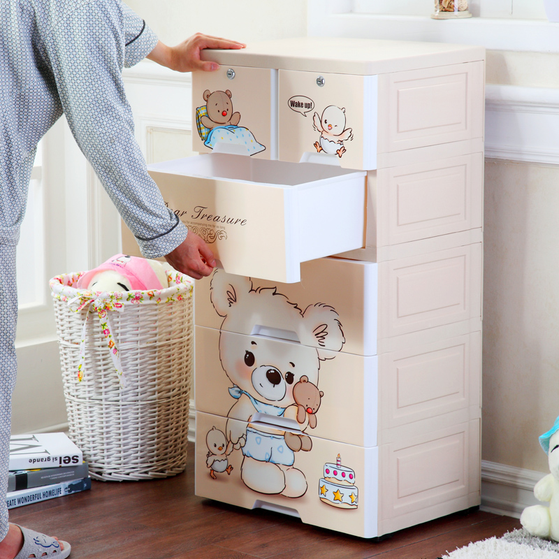 Thickened Plastic Drawer Containing Cabinet Baby Wardrobe Baby Boy Finishing Box Cartoon Multilayer Five Bucket Locker