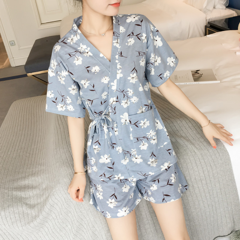 Pajamas women's summer cotton thin section Japanese style kimono short-sleeved sexy 2022 new home service summer suit