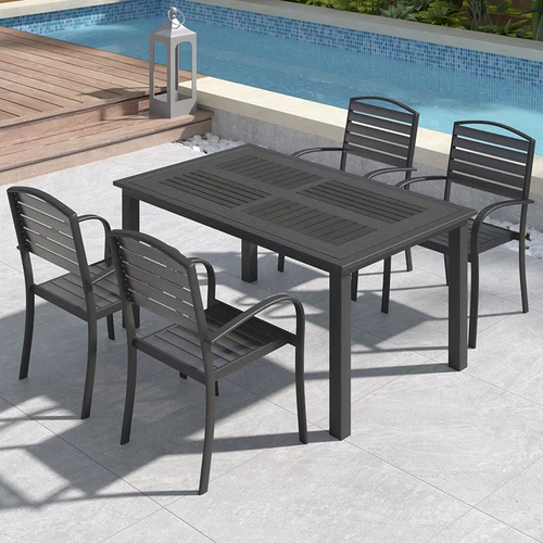 Уличный пластиковый деревянный стол и стулья, во дворе, водонепроницаемый, с защитой от солнца, на открытом воздухе, на балконе, для отдыха, в саду, на террасе, кофе, чай с молоком, комбинация на открытом воздухе