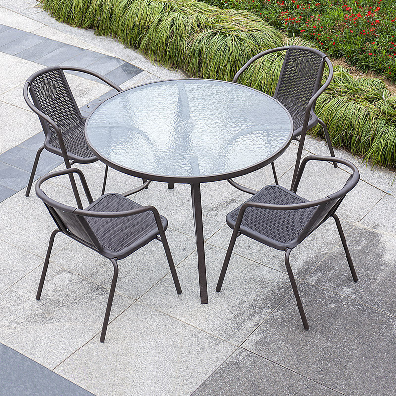 Outdoor table and chairs patio waterproof sunscreen open air small tea table milk tea shop outdoor balcony combined with three suits with umbrella